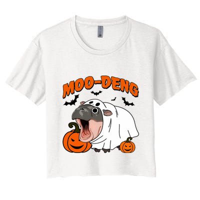 Funny Moo Deng Halloween Boo Ghost Costume Moo Deng Lover Crop Top