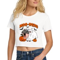 Funny Moo Deng Halloween Boo Ghost Costume Moo Deng Lover Crop Top