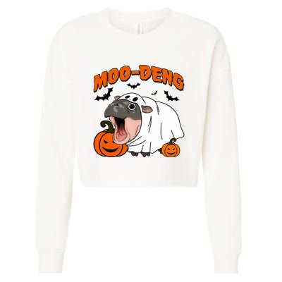 Funny Moo Deng Halloween Boo Ghost Costume Moo Deng Lover Cropped Pullover Crew
