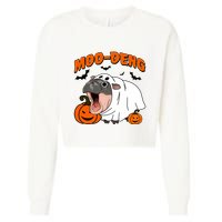 Funny Moo Deng Halloween Boo Ghost Costume Moo Deng Lover Cropped Pullover Crew