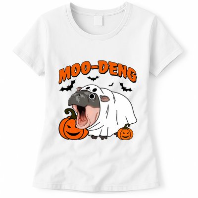Funny Moo Deng Halloween Boo Ghost Costume Moo Deng Lover Womens T-Shirt