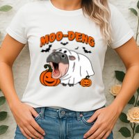Funny Moo Deng Halloween Boo Ghost Costume Moo Deng Lover Womens T-Shirt