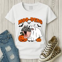 Funny Moo Deng Halloween Boo Ghost Costume Moo Deng Lover Womens T-Shirt