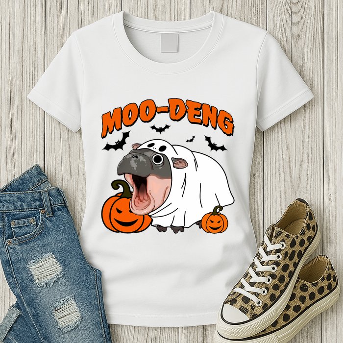 Funny Moo Deng Halloween Boo Ghost Costume Moo Deng Lover Womens T-Shirt