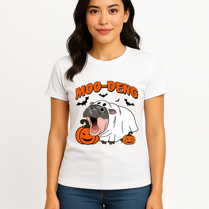 Funny Moo Deng Halloween Boo Ghost Costume Moo Deng Lover Womens T-Shirt
