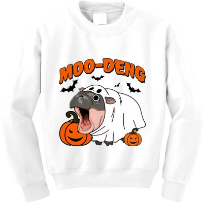 Funny Moo Deng Halloween Boo Ghost Costume Moo Deng Lover Kids Sweatshirt