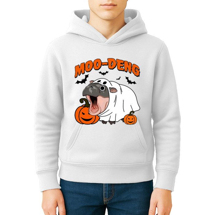 Funny Moo Deng Halloween Boo Ghost Costume Moo Deng Lover Kids Hoodie