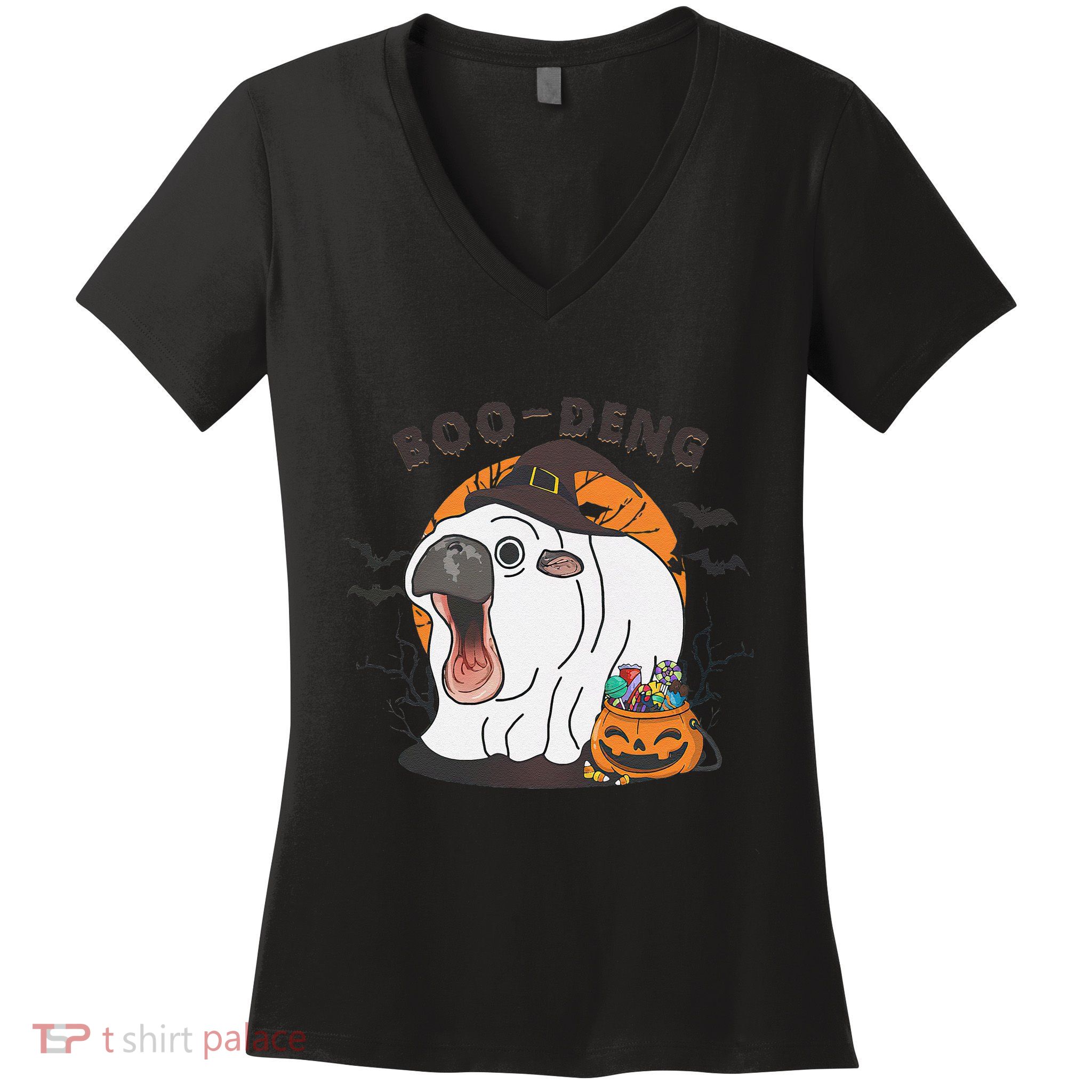 Funny Moo Deng Pumpkin Halloween Costumes Pygmy Hippopotamus Gift Women's V-Neck T-Shirt