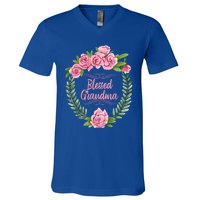 Floral Mothers Day Meaningful Gift With Blessed Grandma Design Meaningful Gift V-Neck T-Shirt