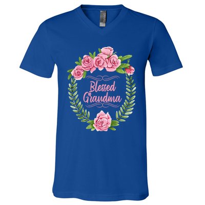 Floral Mothers Day Meaningful Gift With Blessed Grandma Design Meaningful Gift V-Neck T-Shirt