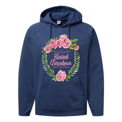 Floral Mothers Day Meaningful Gift With Blessed Grandma Design Meaningful Gift Performance Fleece Hoodie