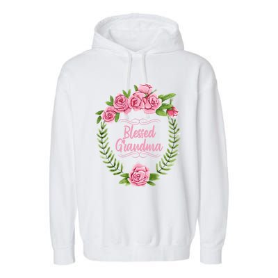 Floral Mothers Day Meaningful Gift With Blessed Grandma Design Meaningful Gift Garment-Dyed Fleece Hoodie