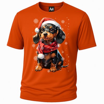 Funny Merry Doxie Christmas Dachshund Xmas Pajama Gift Cooling Performance Crew T-Shirt