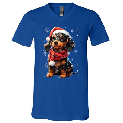 Funny Merry Doxie Christmas Dachshund Xmas Pajama Gift V-Neck T-Shirt