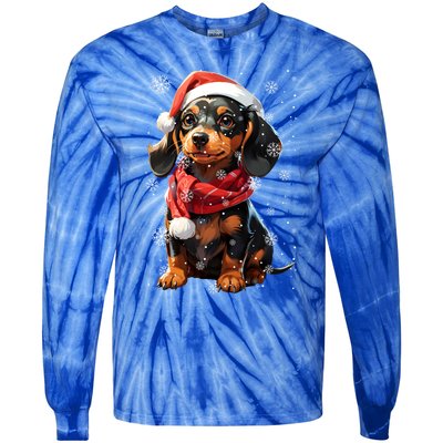 Funny Merry Doxie Christmas Dachshund Xmas Pajama Gift Tie-Dye Long Sleeve Shirt