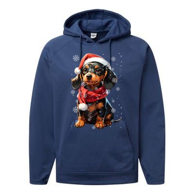 Funny Merry Doxie Christmas Dachshund Xmas Pajama Gift Performance Fleece Hoodie