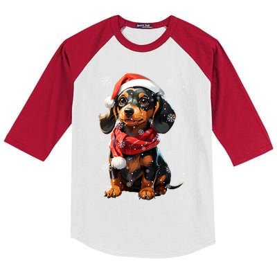 Funny Merry Doxie Christmas Dachshund Xmas Pajama Gift Kids Colorblock Raglan Jersey