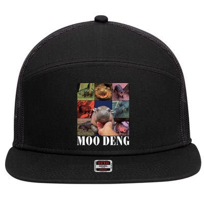 Funny Moo Deng Baby Pygmy Hippo Cute Zoo For Family 7 Panel Mesh Trucker Snapback Hat