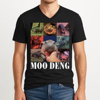 Funny Moo Deng Baby Pygmy Hippo Cute Zoo For Family V-Neck T-Shirt
