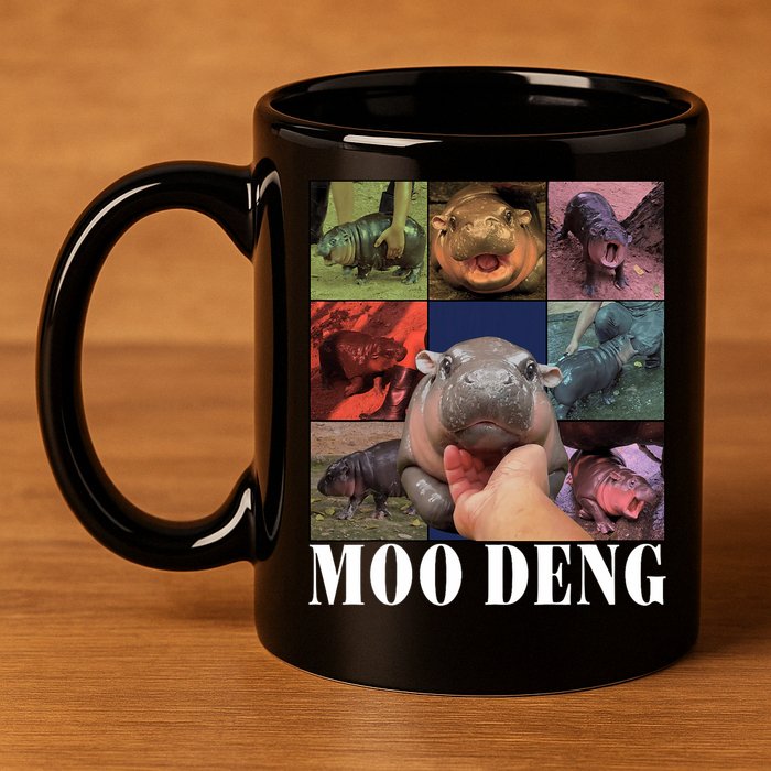 Funny Moo Deng Baby Pygmy Hippo Cute Zoo For Family 11oz C Handle Ceramic Mug