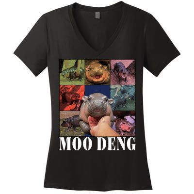 Funny Moo Deng Baby Pygmy Hippo Cute Zoo For Family Women's V-Neck T-Shirt