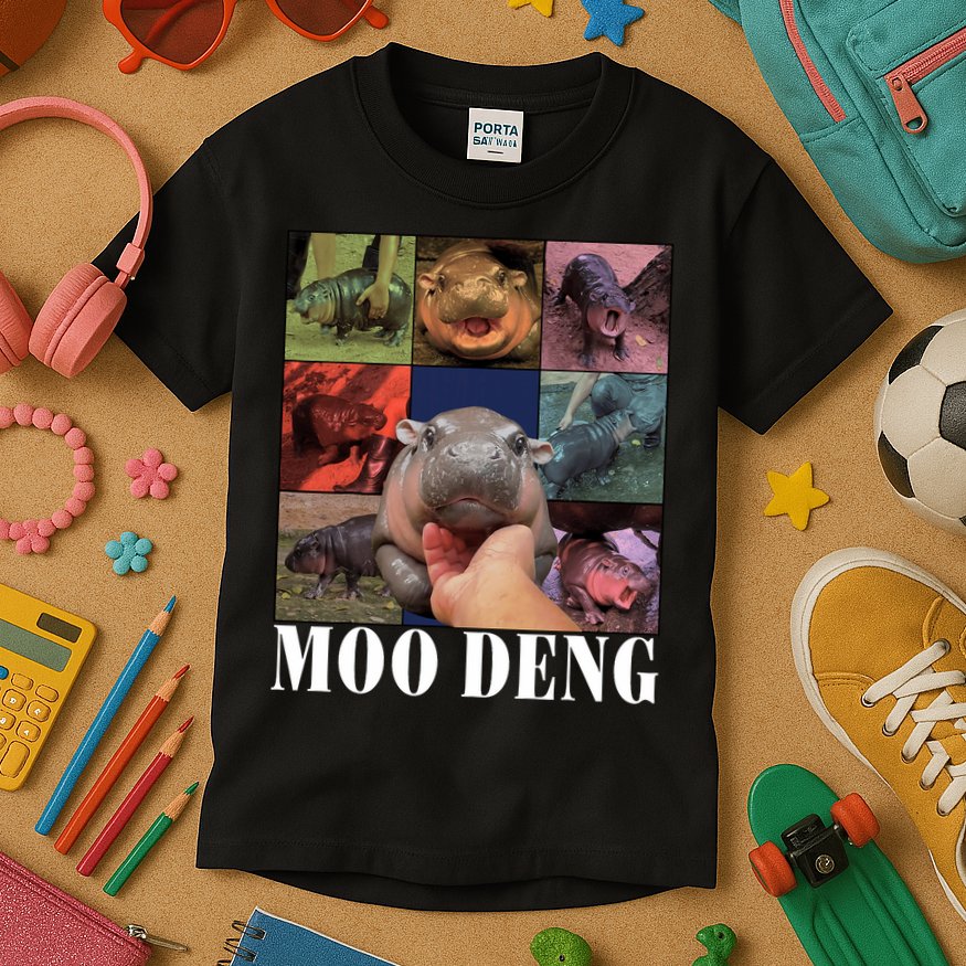Funny Moo Deng Baby Pygmy Hippo Cute Zoo For Family Kids T-Shirt