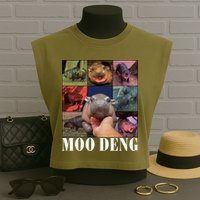Funny Moo Deng Baby Pygmy Hippo Cute Zoo For Family Garment-Dyed Women's Muscle Tee
