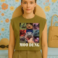Funny Moo Deng Baby Pygmy Hippo Cute Zoo For Family Garment-Dyed Women's Muscle Tee