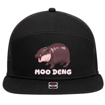 Funny Moo Deng Bouncy Pig The Cute Baby 7 Panel Mesh Trucker Snapback Hat