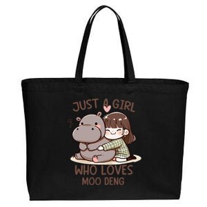 Funny Moo Deng Quote Just A Girl Who Loves Moo Deng Cool Cotton Canvas Jumbo Tote