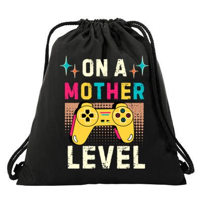 Funny Mothers Day Gamer Mom Gaming On A Mother Level Up Game Gift Drawstring Bag