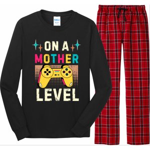 Funny Mothers Day Gamer Mom Gaming On A Mother Level Up Game Gift Long Sleeve Pajama Set