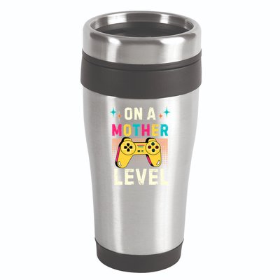 Funny Mothers Day Gamer Mom Gaming On A Mother Level Up Game Gift 16oz Travel Tumbler