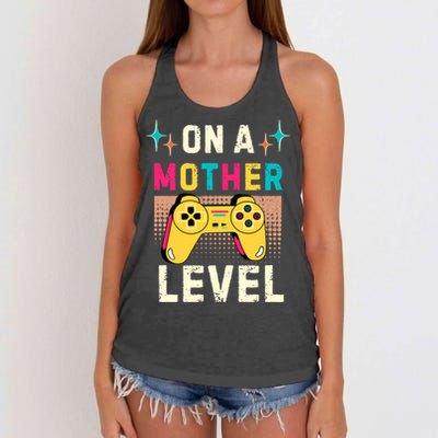 Funny Mothers Day Gamer Mom Gaming On A Mother Level Up Game Gift Women's Knotted Racerback Tank