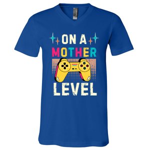 Funny Mothers Day Gamer Mom Gaming On A Mother Level Up Game Gift V-Neck T-Shirt