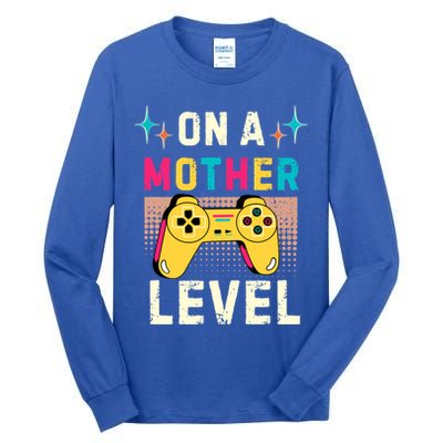 Funny Mothers Day Gamer Mom Gaming On A Mother Level Up Game Gift Tall Long Sleeve T-Shirt
