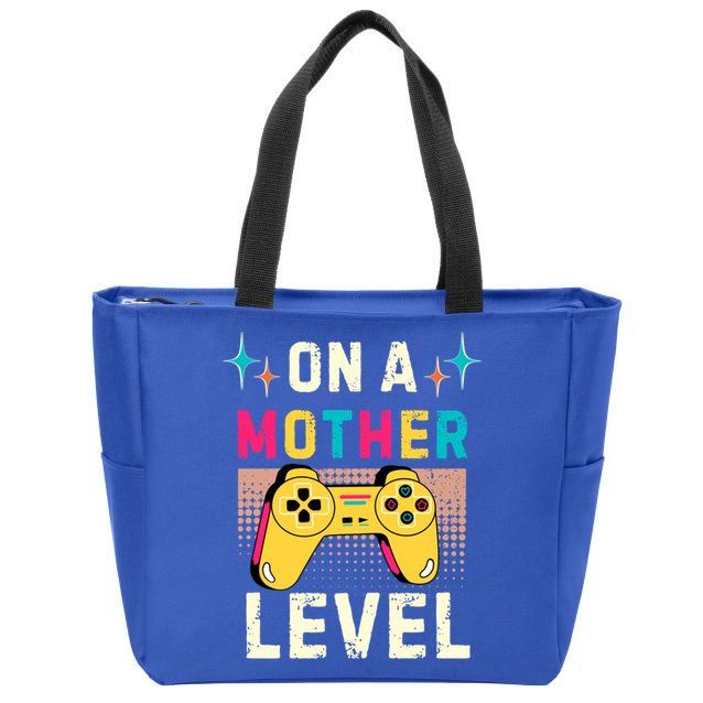 Funny Mothers Day Gamer Mom Gaming On A Mother Level Up Game Gift Zip Tote Bag
