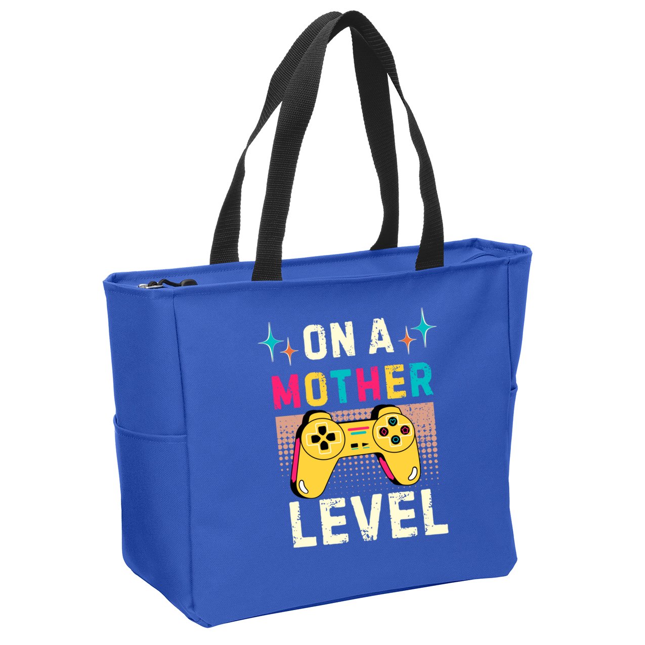 Funny Mothers Day Gamer Mom Gaming On A Mother Level Up Game Gift Zip Tote Bag