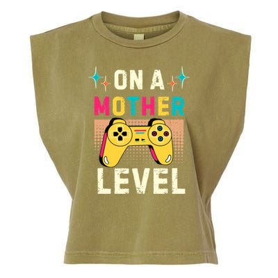 Funny Mothers Day Gamer Mom Gaming On A Mother Level Up Game Gift Garment-Dyed Women's Muscle Tee