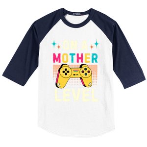 Funny Mothers Day Gamer Mom Gaming On A Mother Level Up Game Gift Baseball Sleeve Shirt