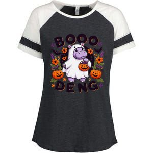 Funny Moo Deng Cute Baby Pygmy Hippo Pig Thai Halloween Enza Ladies Jersey Colorblock Tee