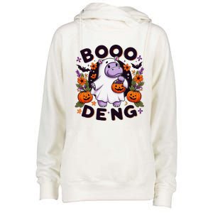 Funny Moo Deng Cute Baby Pygmy Hippo Pig Thai Halloween Womens Funnel Neck Pullover Hood