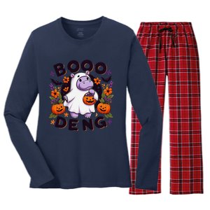 Funny Moo Deng Cute Baby Pygmy Hippo Pig Thai Halloween Women's Long Sleeve Flannel Pajama Set 