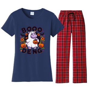 Funny Moo Deng Cute Baby Pygmy Hippo Pig Thai Halloween Women's Flannel Pajama Set