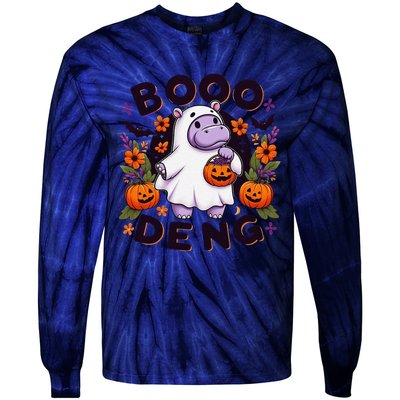 Funny Moo Deng Cute Baby Pygmy Hippo Pig Thai Halloween Tie-Dye Long Sleeve Shirt