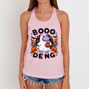 Funny Moo Deng Cute Baby Pygmy Hippo Pig Thai Halloween Women's Knotted Racerback Tank