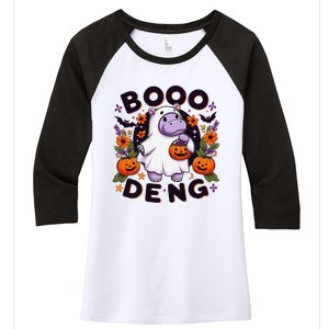 Funny Moo Deng Cute Baby Pygmy Hippo Pig Thai Halloween Women's Tri-Blend 3/4-Sleeve Raglan Shirt