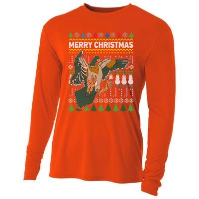 Flying Mallard Duck Merry Christmas Ugly Xmas Design Gift Cooling Performance Long Sleeve Crew