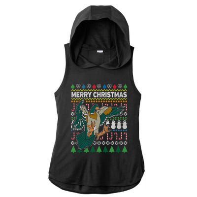 Flying Mallard Duck Merry Christmas Ugly Xmas Design Gift Ladies PosiCharge Tri-Blend Wicking Draft Hoodie Tank