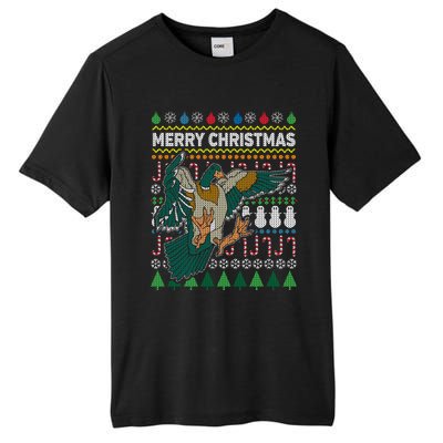 Flying Mallard Duck Merry Christmas Ugly Xmas Design Gift Tall Fusion ChromaSoft Performance T-Shirt